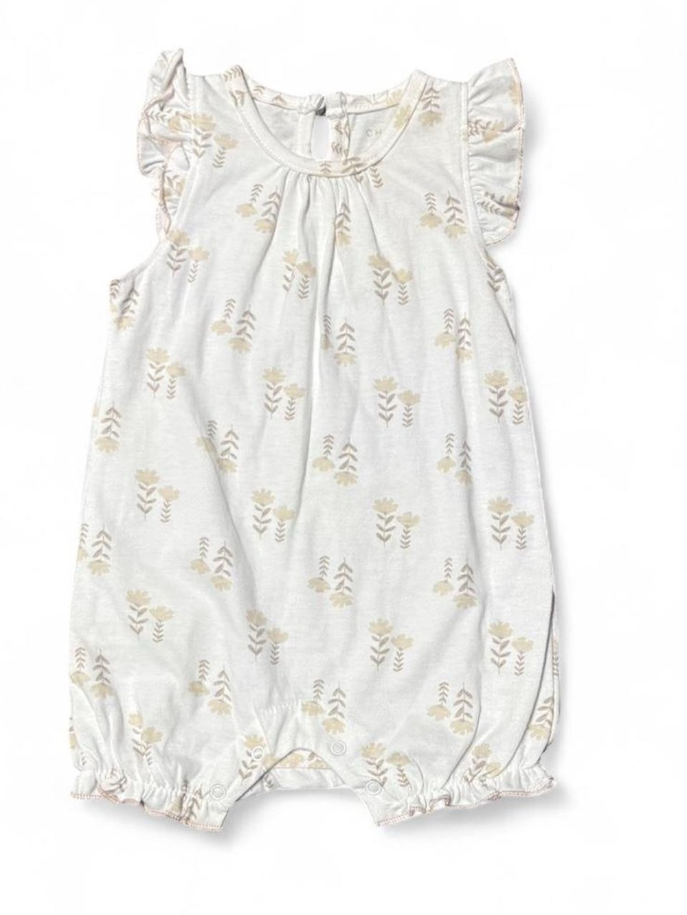 NEW Chickpea White Floral Print Baby Romper Ruffle Sleeves Size 6-9 Months